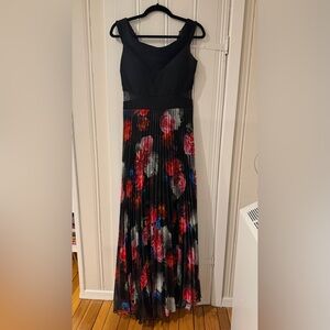 Aqua Black Maxi Dress with Colorful Floral Design